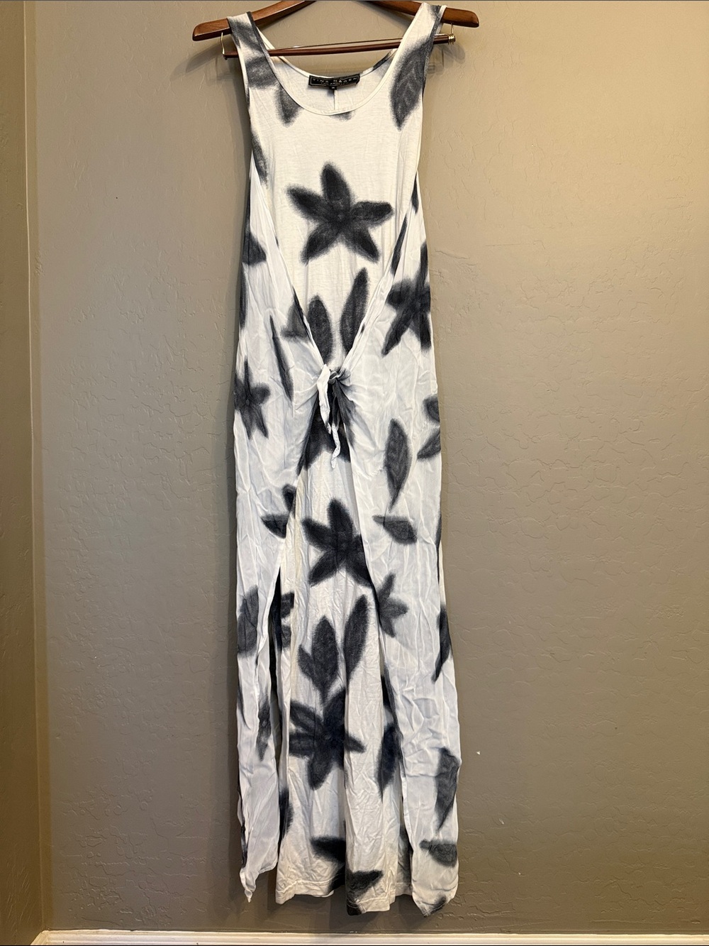 Vintage 90s Tina Hagen Abstract Leaf/Floral Maxi Dress, Front Knot Detail